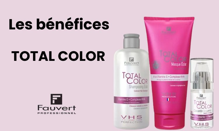 Les b&eacute;n&eacute;fices de la gamme Total Color de Fauvert permettent de prendre soin des cheveux color&eacute;s, d&eacute;color&eacute;s et/ou m&eacute;ch&eacute;s.